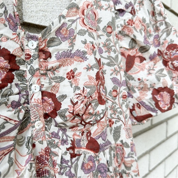 Love The Label Boho Puff Sleeve Floral Mini Dress Sz L | 100% Cotton Tie Back - Picture 3 of 10